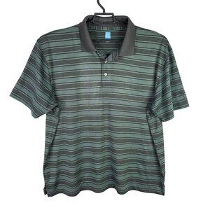 Mens PGA Tour Teal Gray Striped Polo Golf Shirt Short Sleeve Polyester Size 3XL